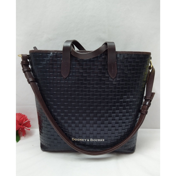 Dooney & Bourke Dark Brown Leather Double Hanldes Tote Bag - Picture 1 of 16